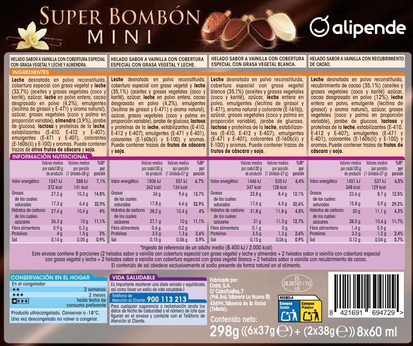 Helado super bombón mini Alipende 8uds