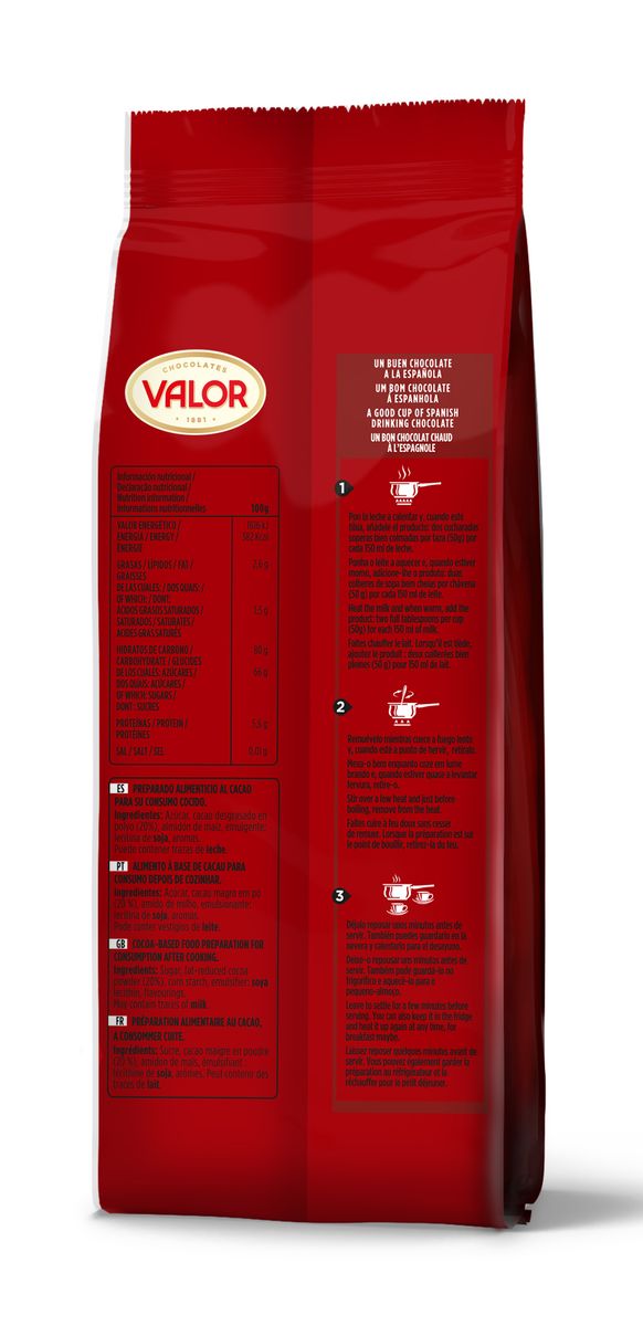 Preparado alimenticio al cacao sin gluten Valor 500g