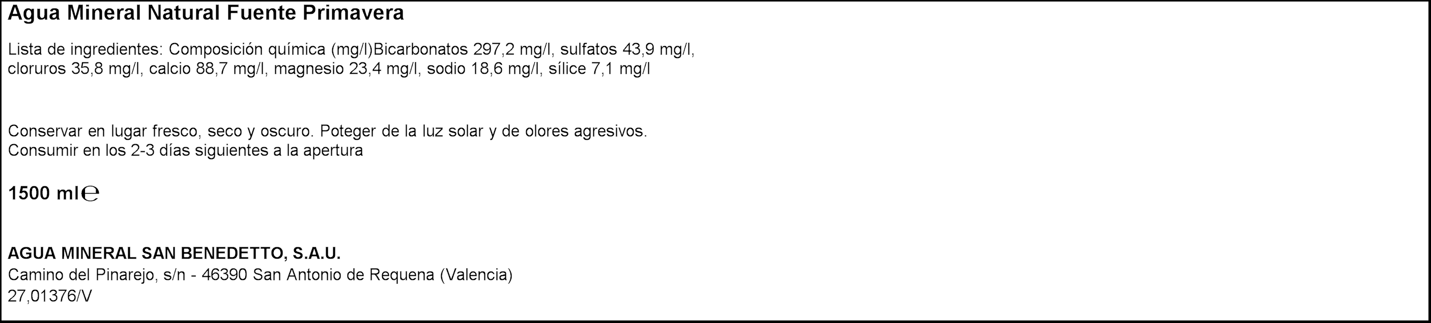 Agua Fuente Primavera 1,5l