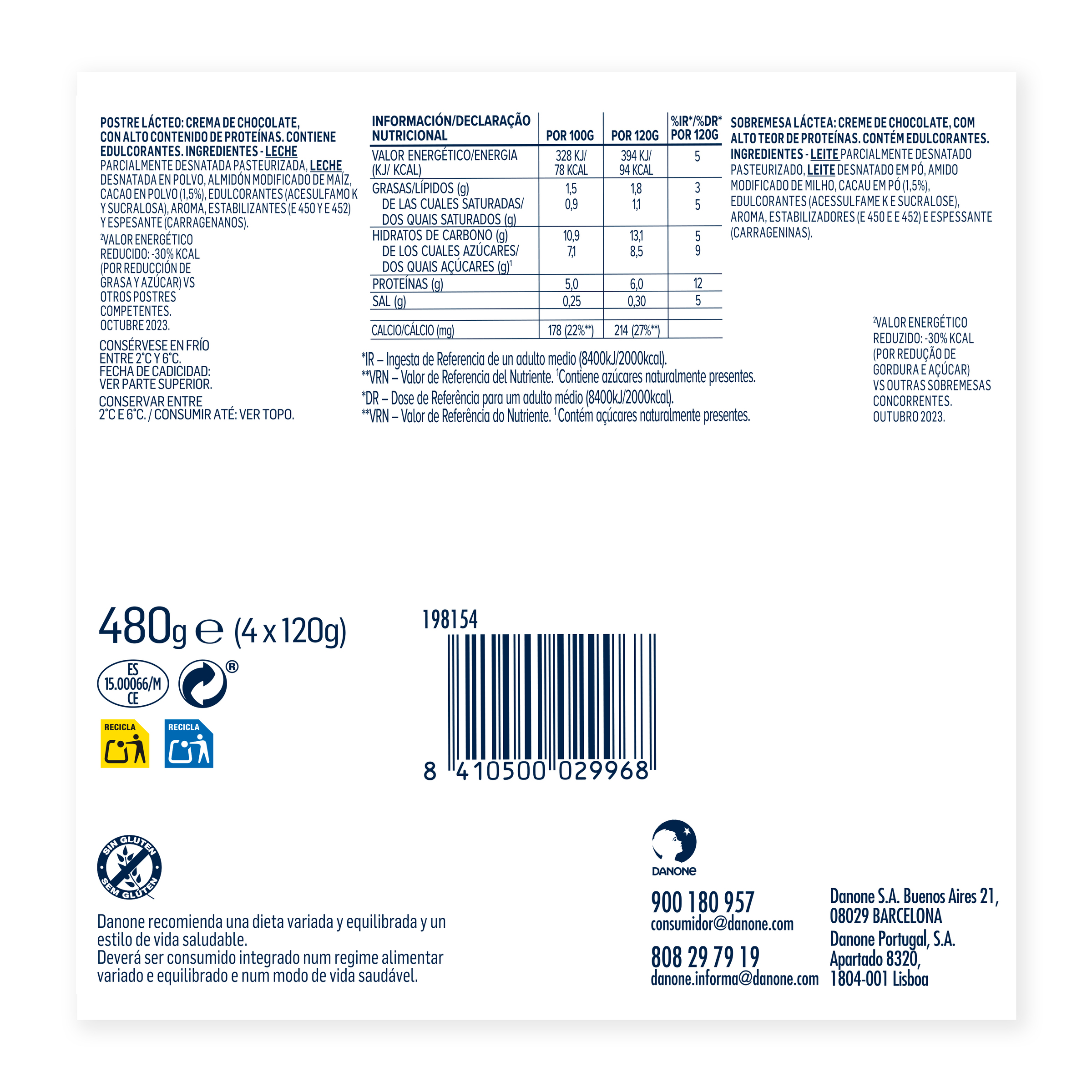 Natillas Proteinas Danone Pack 4 Chocolate