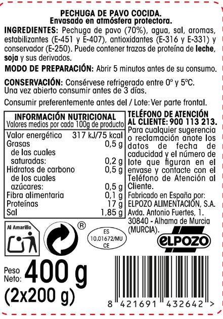 Pechuga de pavo Alipende pack 2 de 200g