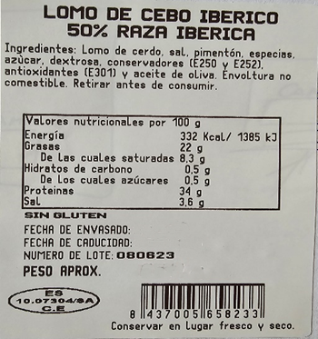 Lomo cebo 50% ibérico Emjamesa Al corte