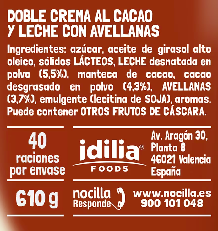 Crema de cacao choco leche sin gluten Nocilla 610g