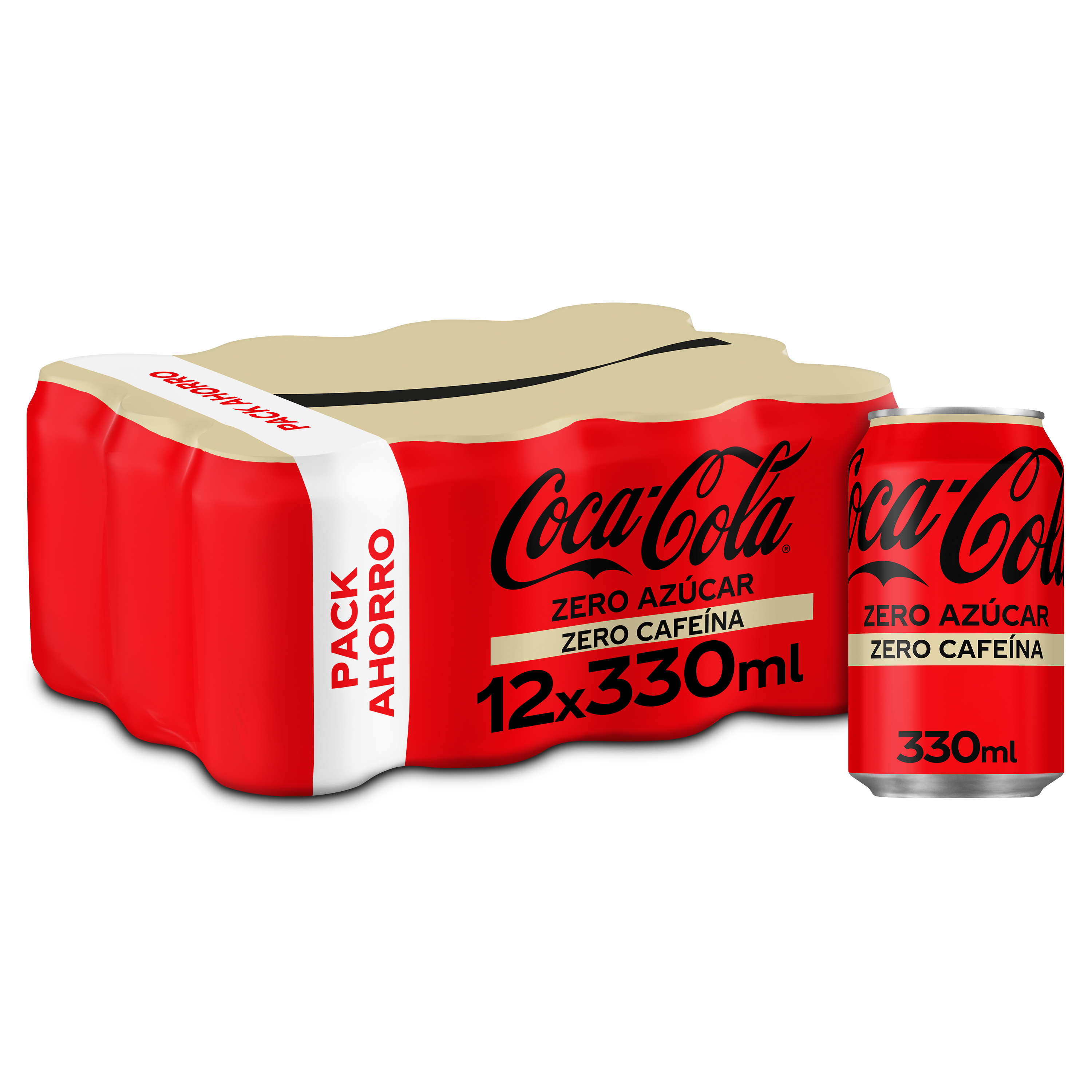 Refresco cola Coca-Cola 33cl pack lata 12 zero azúcar zero cafeína