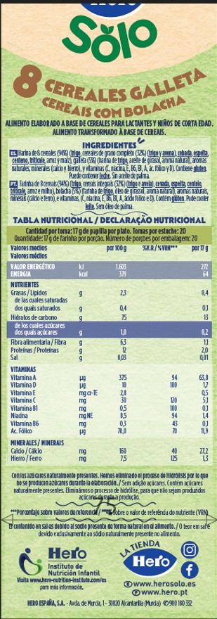 Papilla 8 cerales y galleta Hero Solo 340g