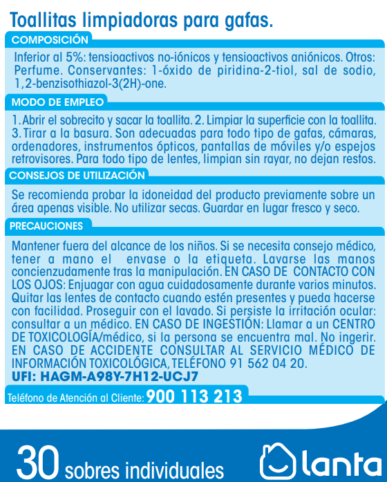 Toallitas limpiagafas Lanta 30 uds