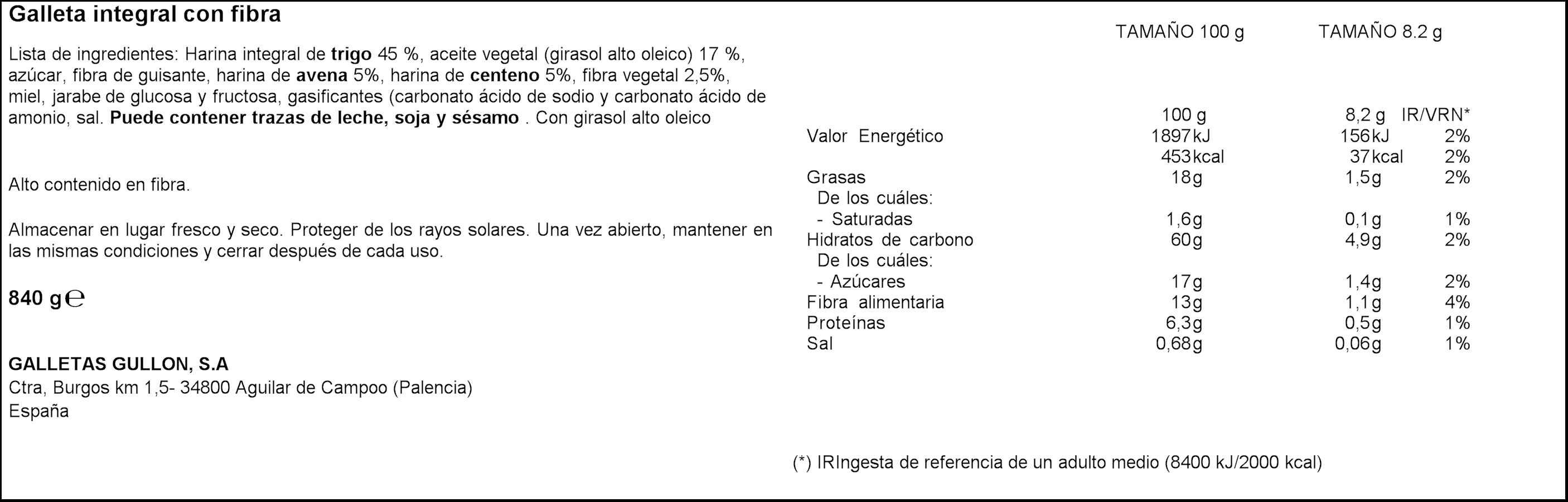Galleta integral Gullón 560g +50% active