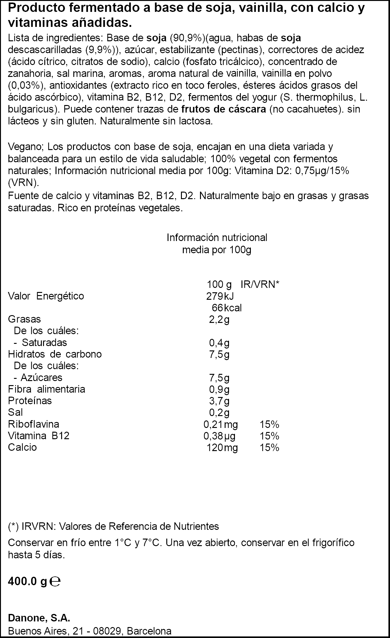 Postre Alpro Danone 400G Vainilla