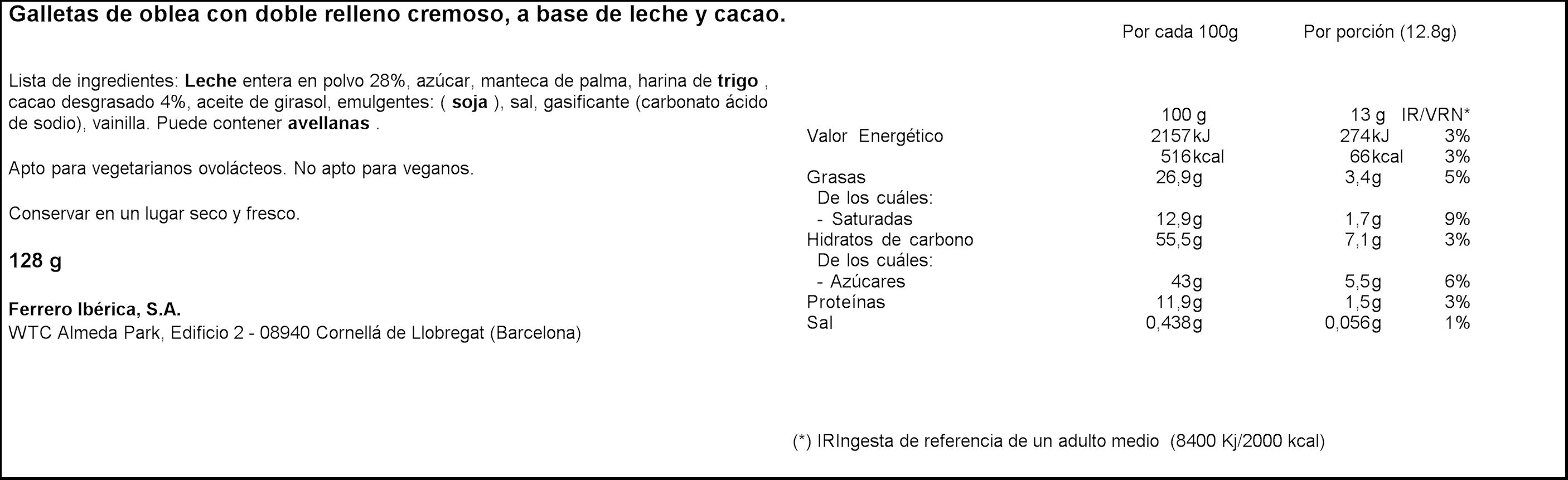 Galleta rellena Kinder cards 128g