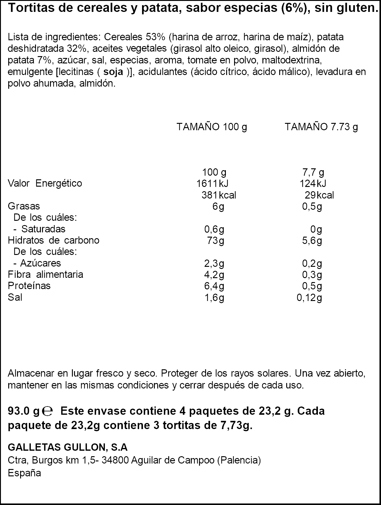 Tortita de cereales y patata extracrunch sabor campesina Vitalday 93g