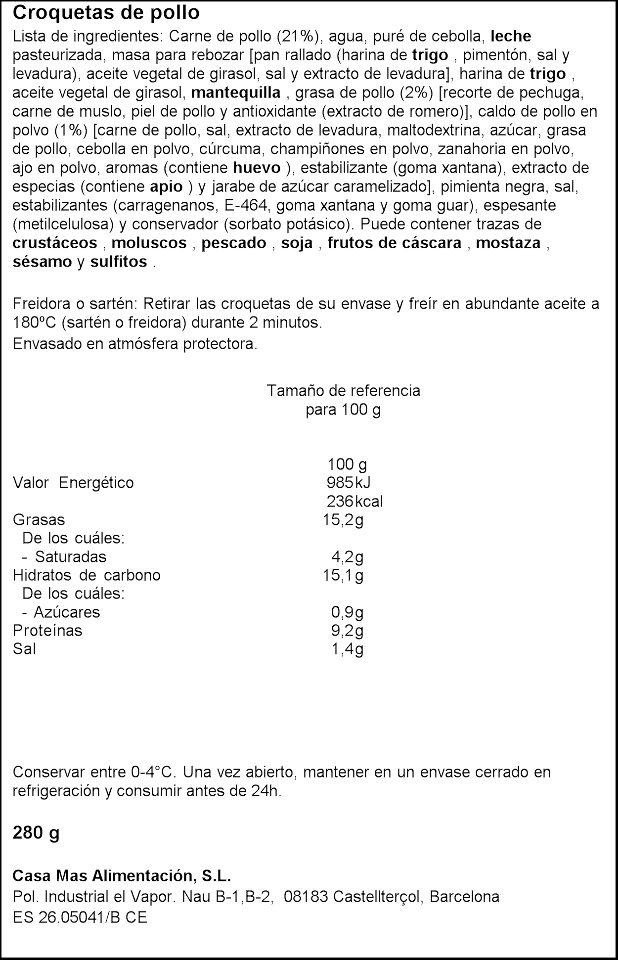 Croquetas de pollo Casa Mas 280g