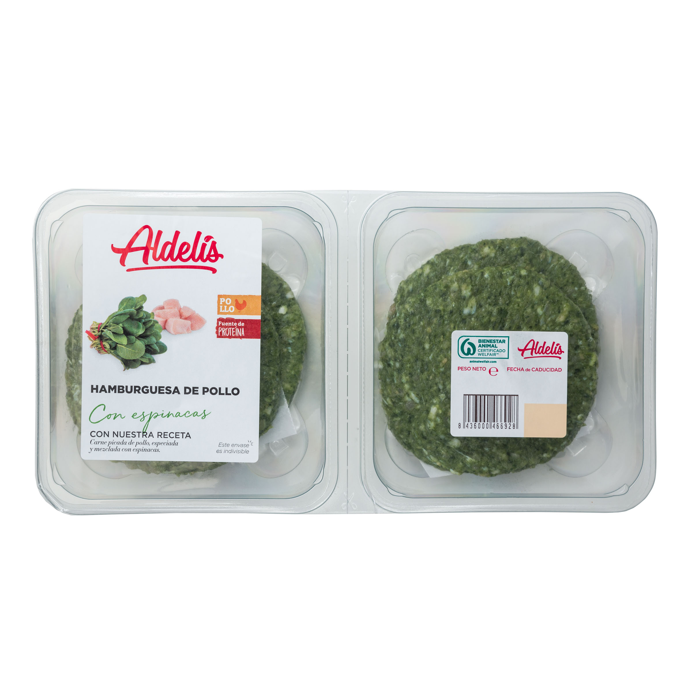 Hamburguesa de pollo y espinacas Aldelis pack 4 de 78g