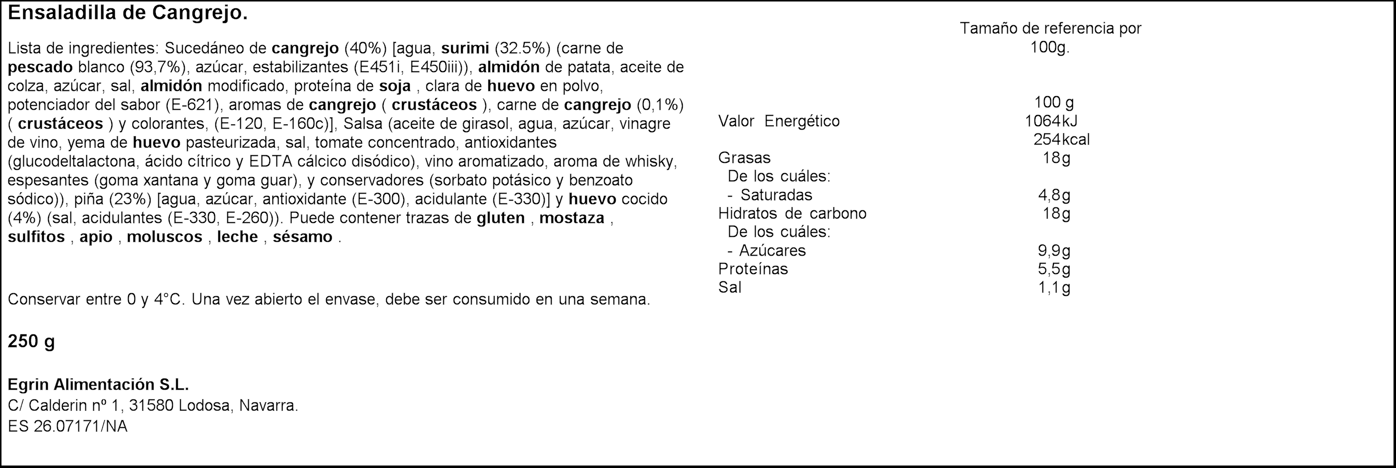 Ensaladilla ensalandia 250g cangrejo