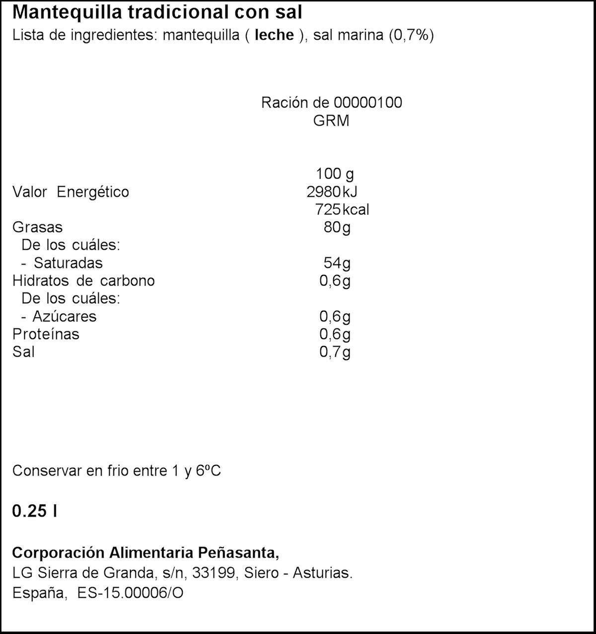 Mantequilla Asturiana 250g con sal