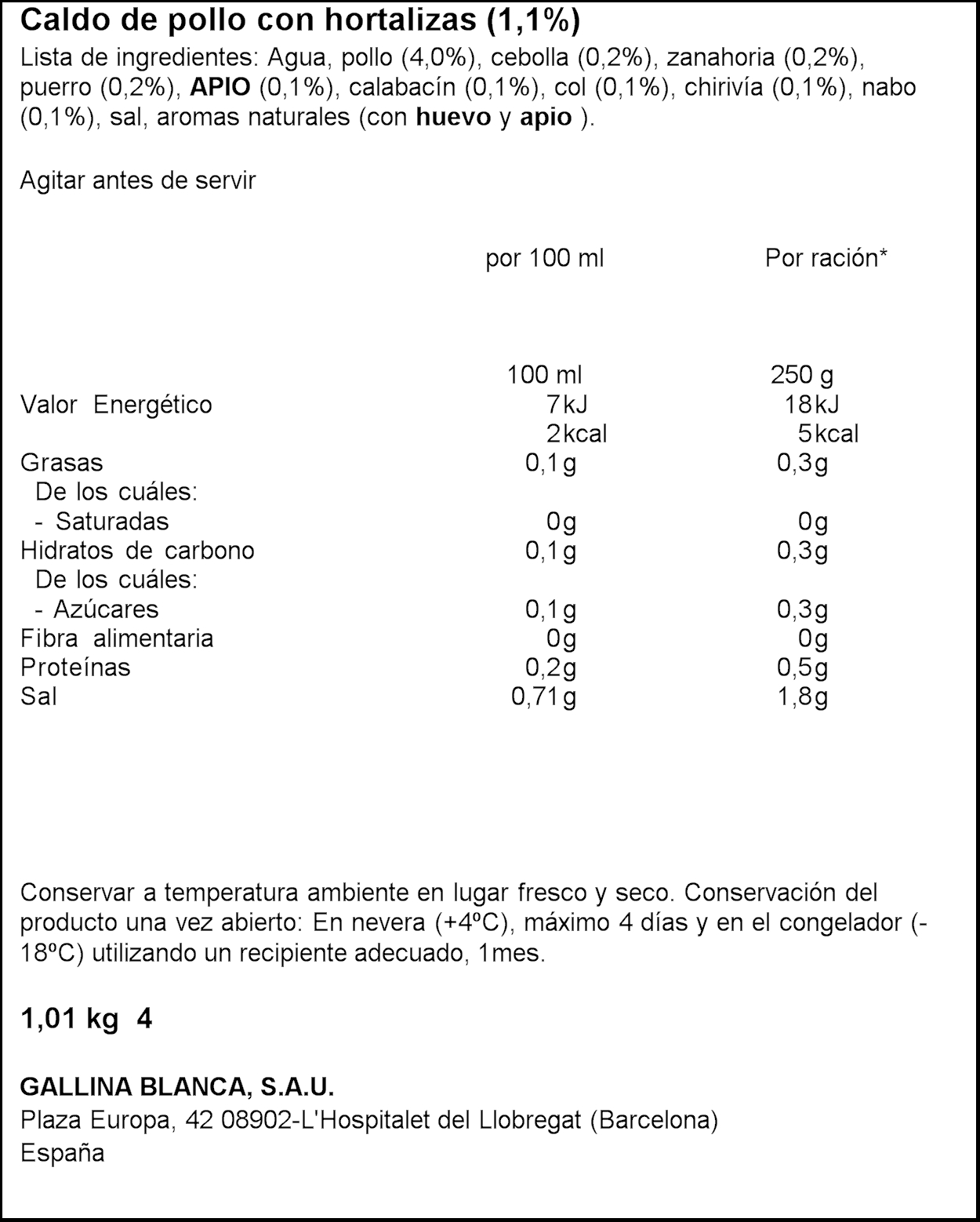 Caldo casero de pollo y verdura Gallina Blanca 1l