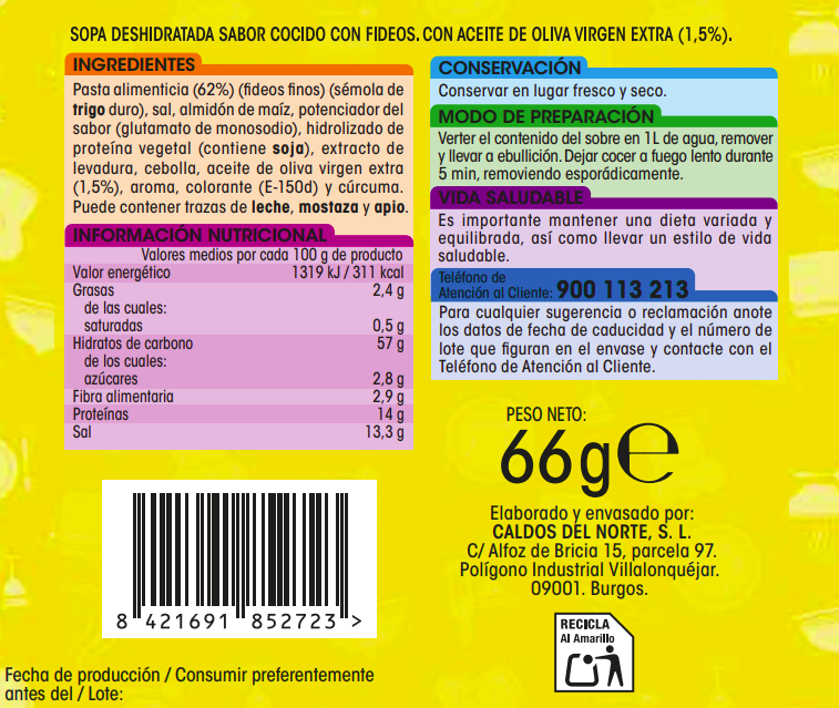 Sopa de cocido con fideos Alipende 66g