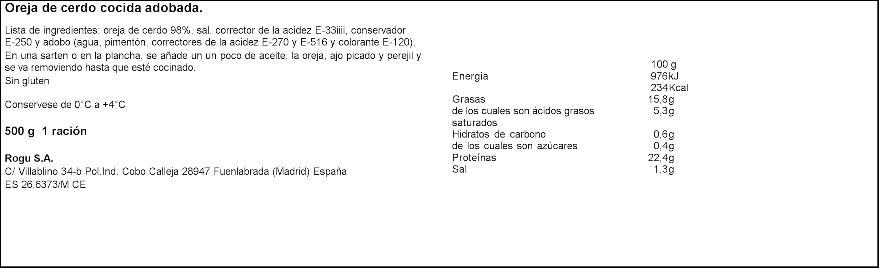 Oreja de cerdo adobada Rogusa 500g