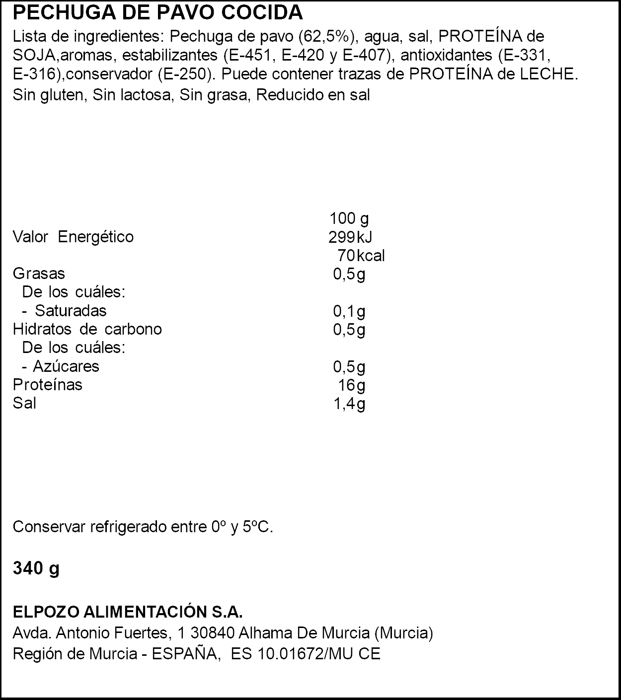 Minipechuga de pavo reducido en sal ElPozo 340g