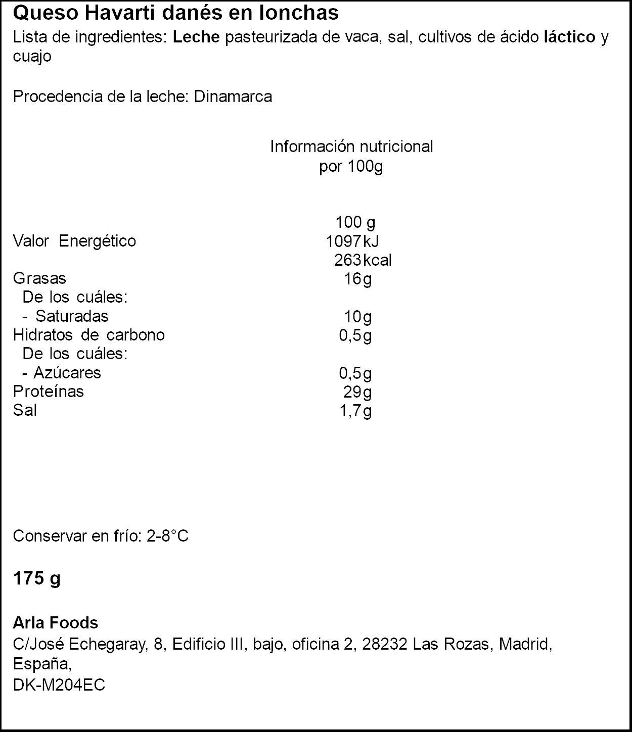 Queso havarti light en lonchas Arla 175g