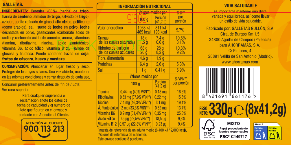 Galleta infantil de animales con 7 vitaminas Alipende 330g
