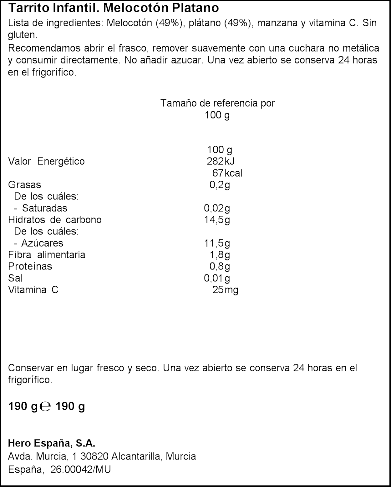 Alimento Infantil Hero Solo Tarro 190gr Melocotón Y Plátano (Desde +4 Meses)