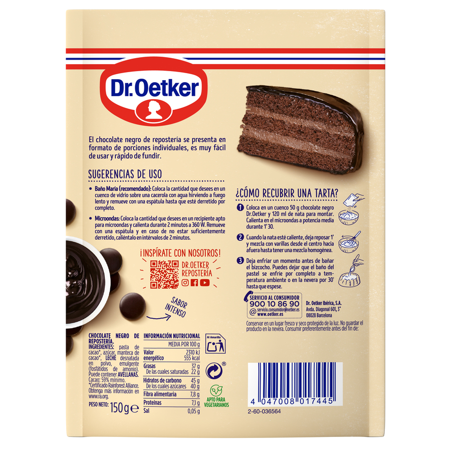 Chocolate negro para repostería Dr Oetker 150g
