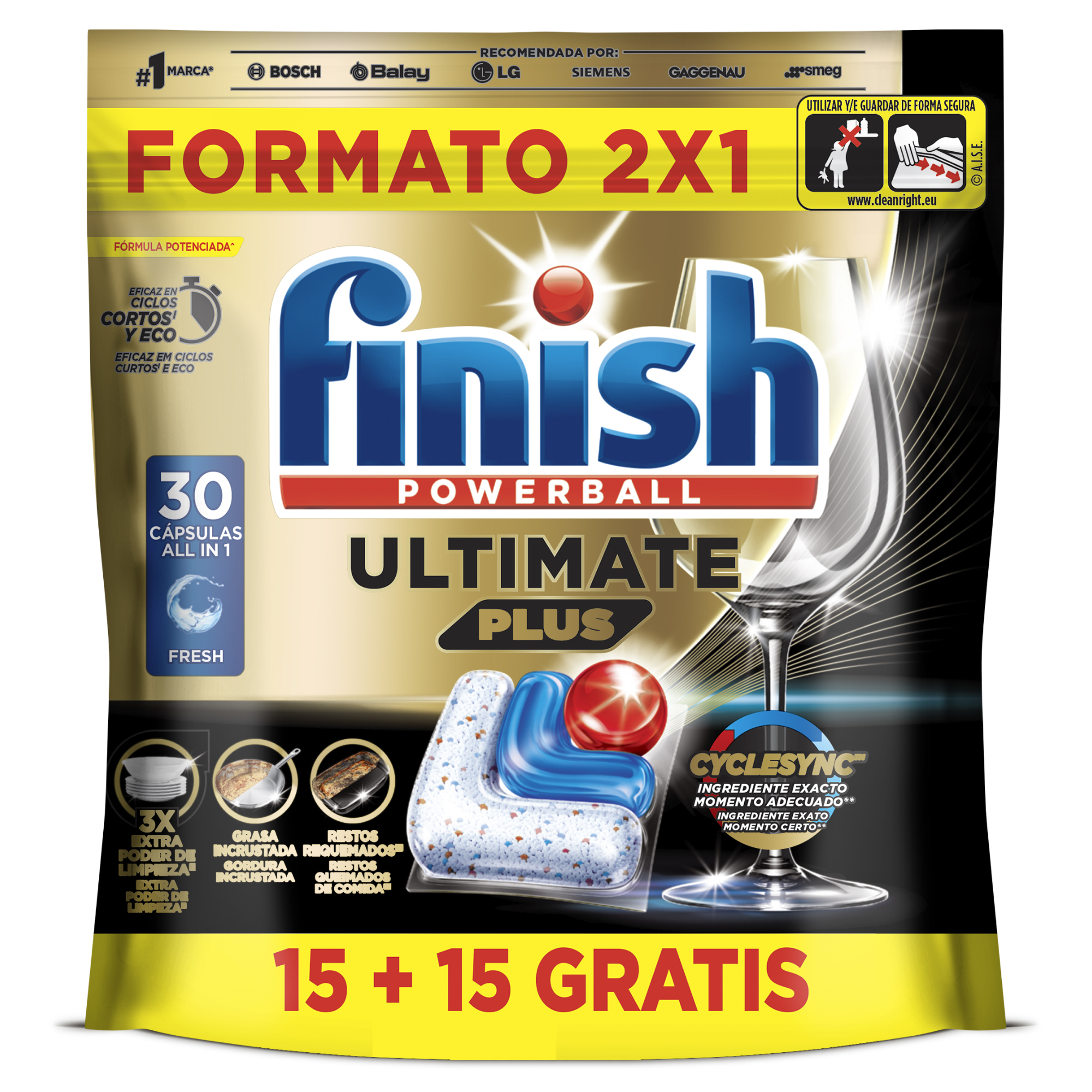 Detergente lavavajillas en pastillas Finish 15+15 unidades Ultimate