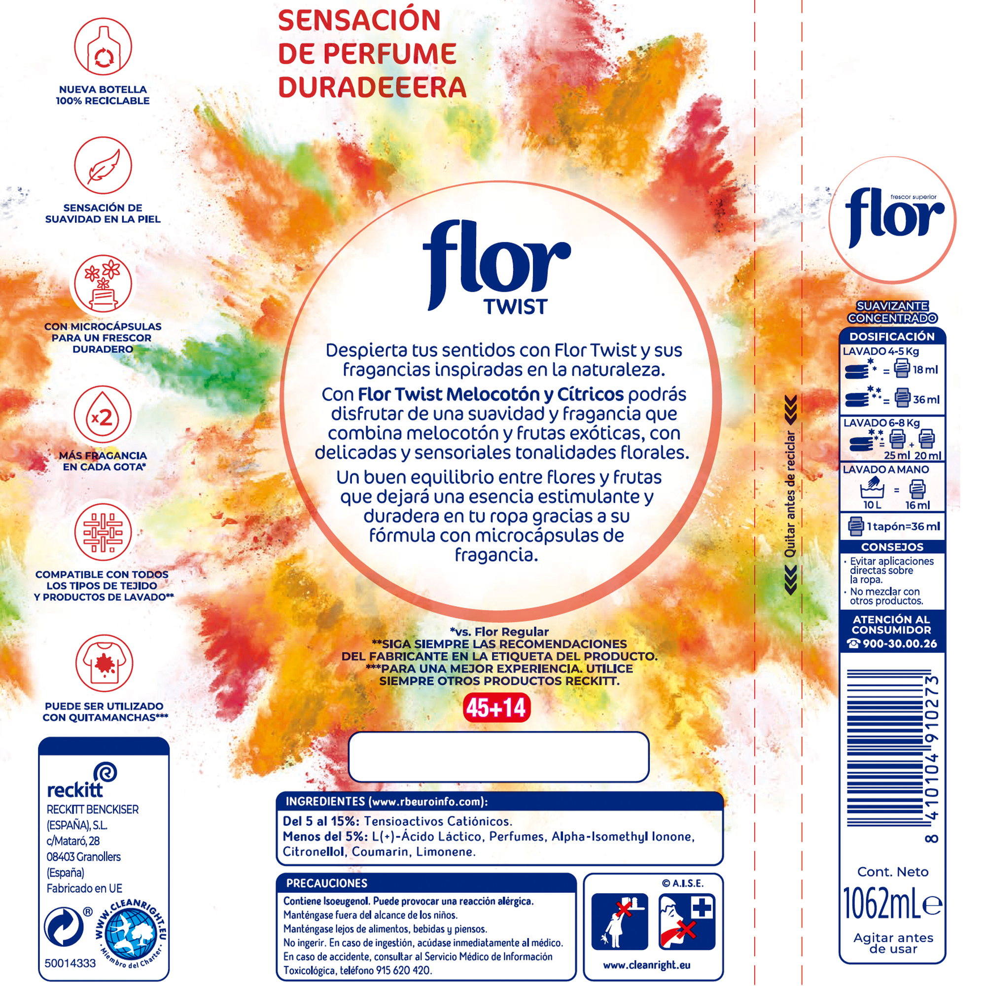 Suavizante Flor Twist 59 lavados melocotón