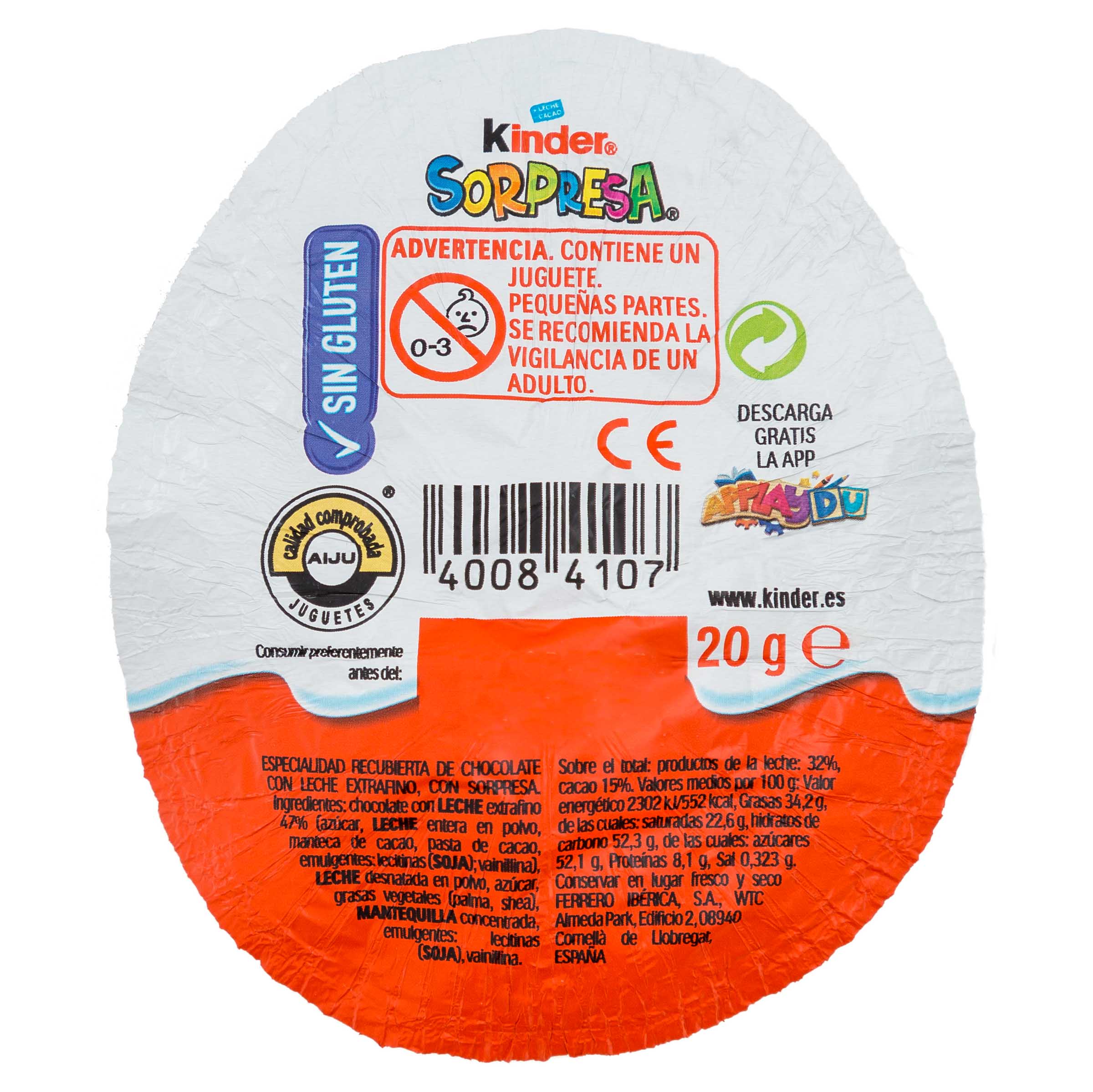 Huevo sorpresa Kinder unidad chocolate