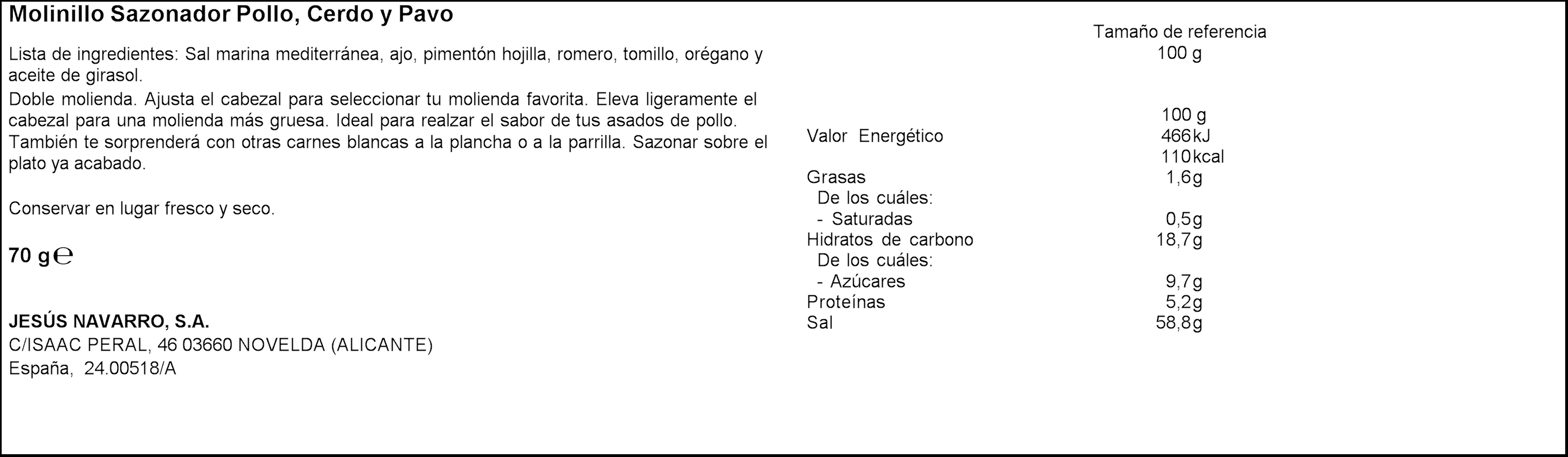 Sazonador de pollo provenzal molinillo Carmencita 45g