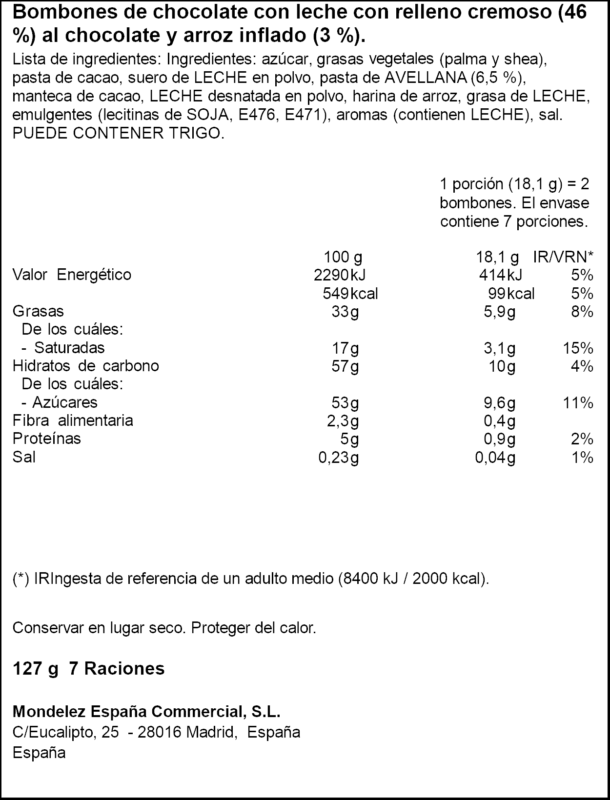 Bombones Suchard clásico 127g