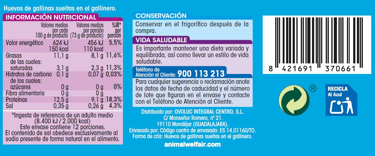 Huevos de gallinas sueltas en el gallinero Alipende 12u "clase l-xl"