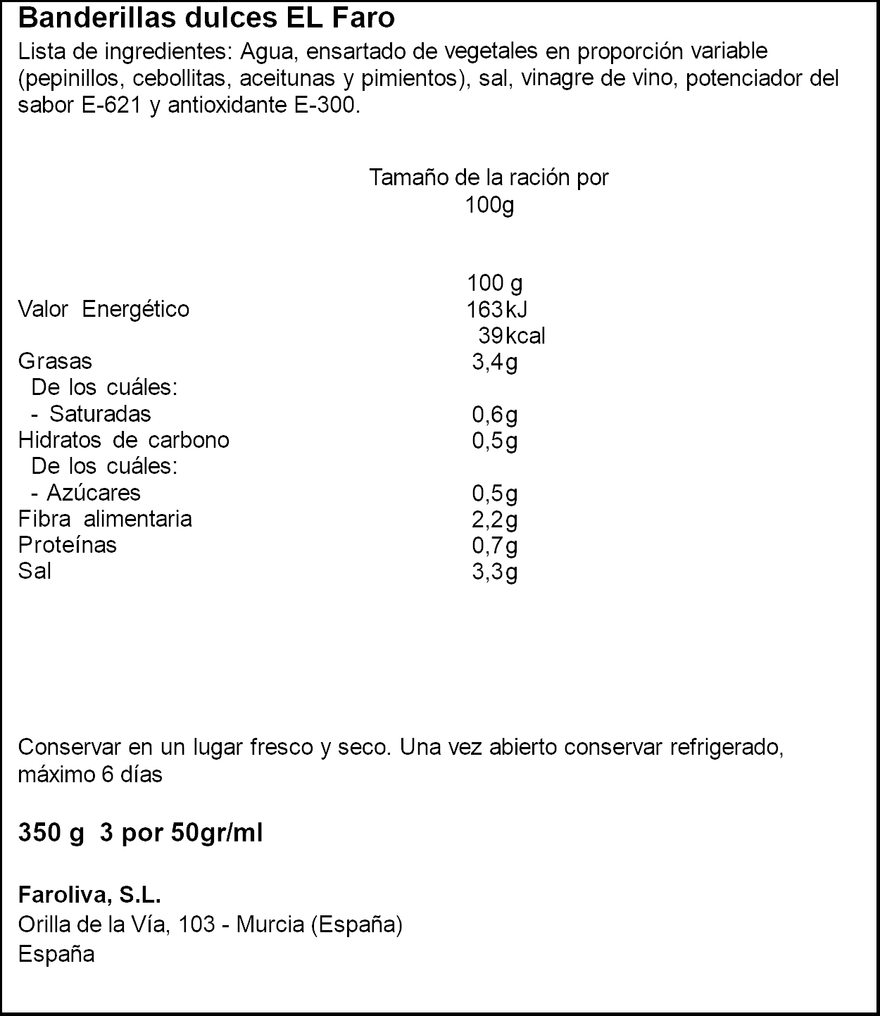 Banderillas dulces en vinagre s/gluten El Faro 150g