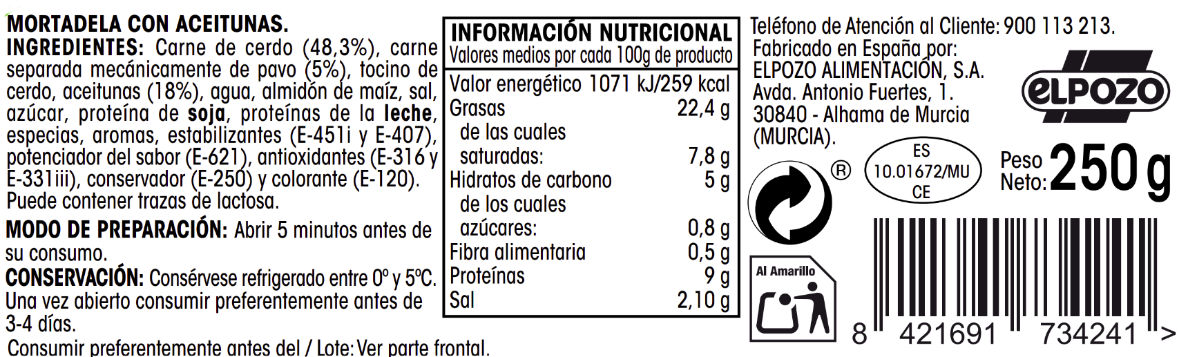 Mortadela Alipende con aceitunas en lonchas 250g