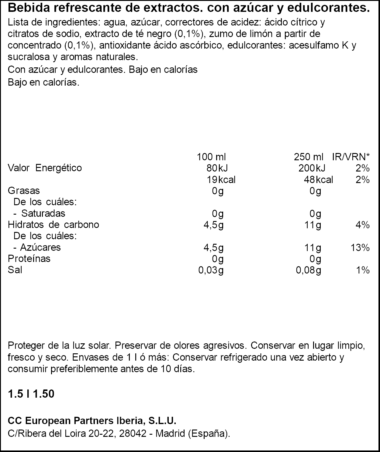 Refresco de té al limón Fuze Tea 1,5l Botella