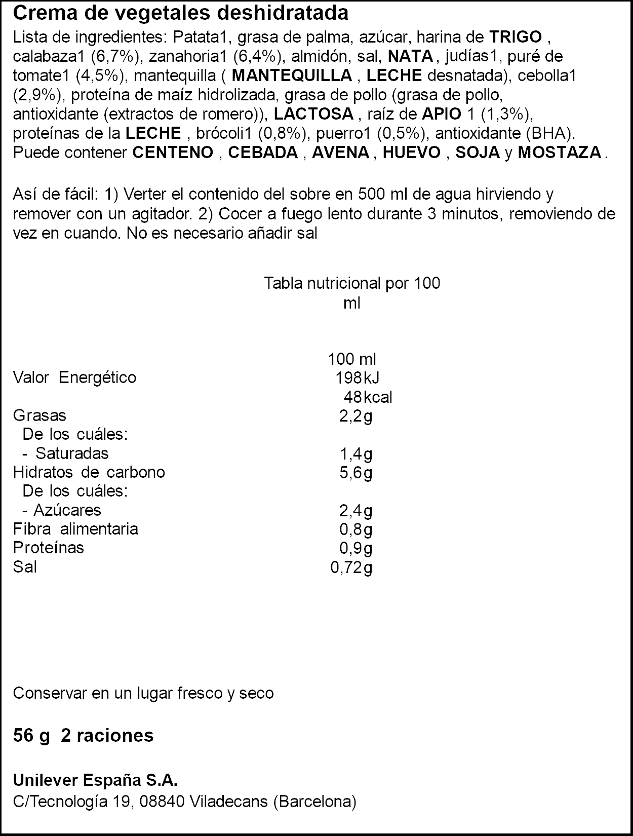 Crema de verduras mediterráneas Knorr 56g