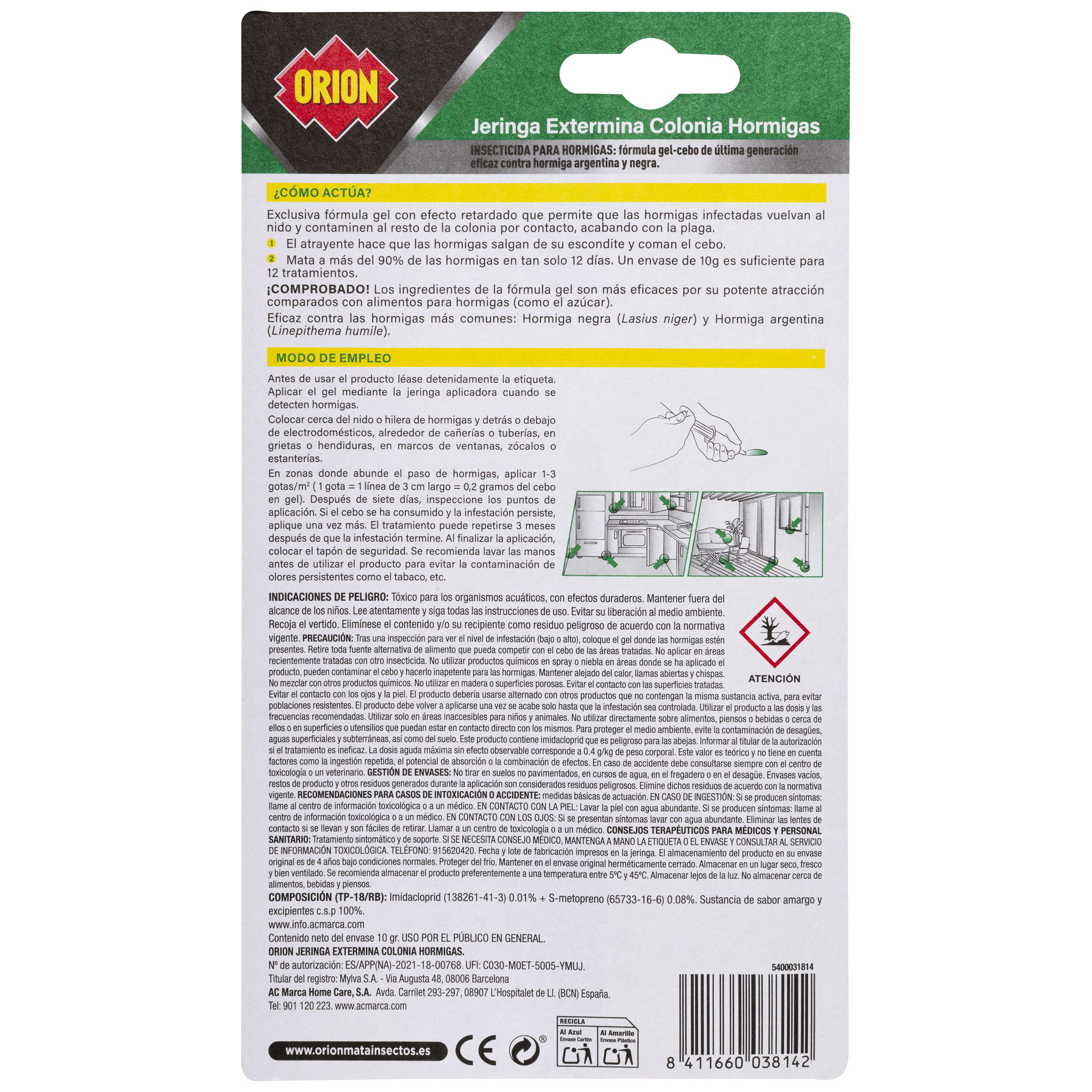 Insecticida jeringa Orion hormigas formula en gel