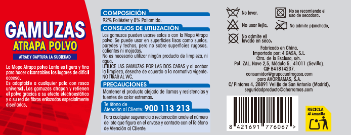 Gamuza para mopa atrapapolvo Lanta 20 unidades
