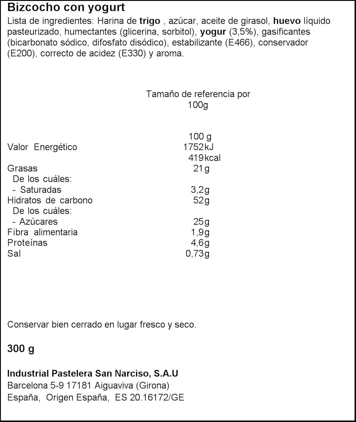 Bizcocho tartén Montes Lara 300g yogur