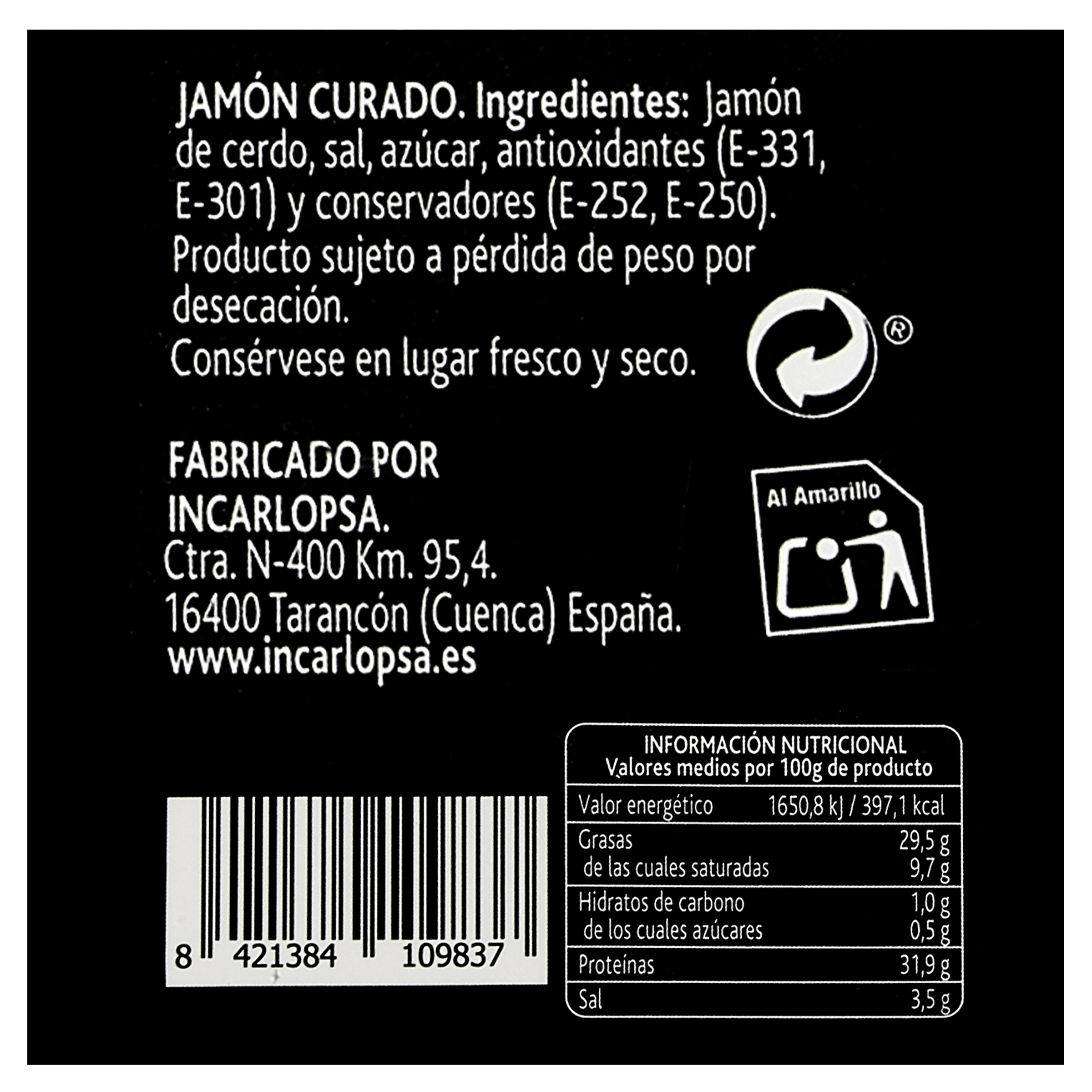 Jamón curado Terra Domine al corte