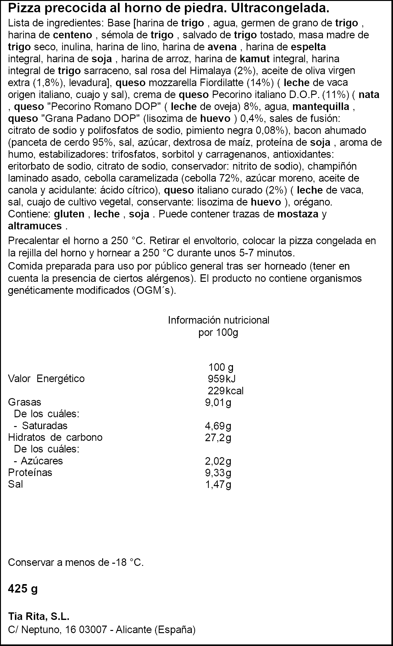 Pizza Que la haga Rita 425g bianca
