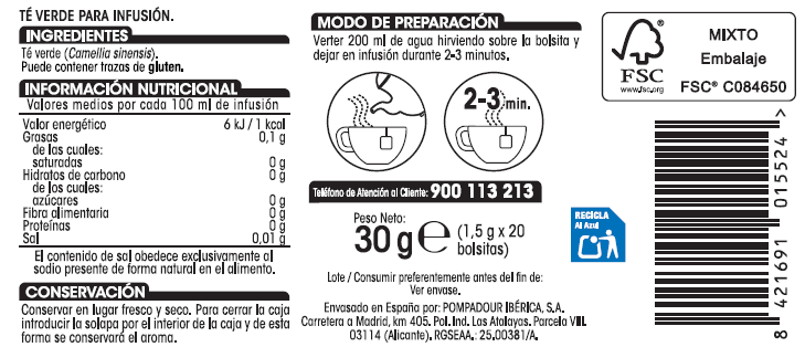 Té verde Alipende 20u