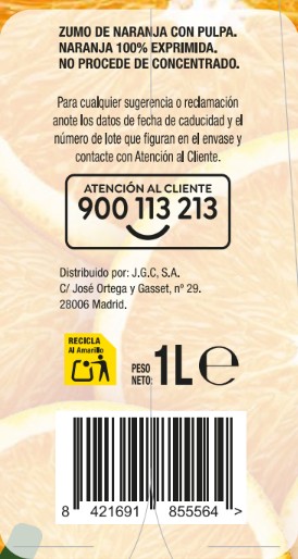 Zumo de naranja 100% exprimida con pulpa Alipende 1L