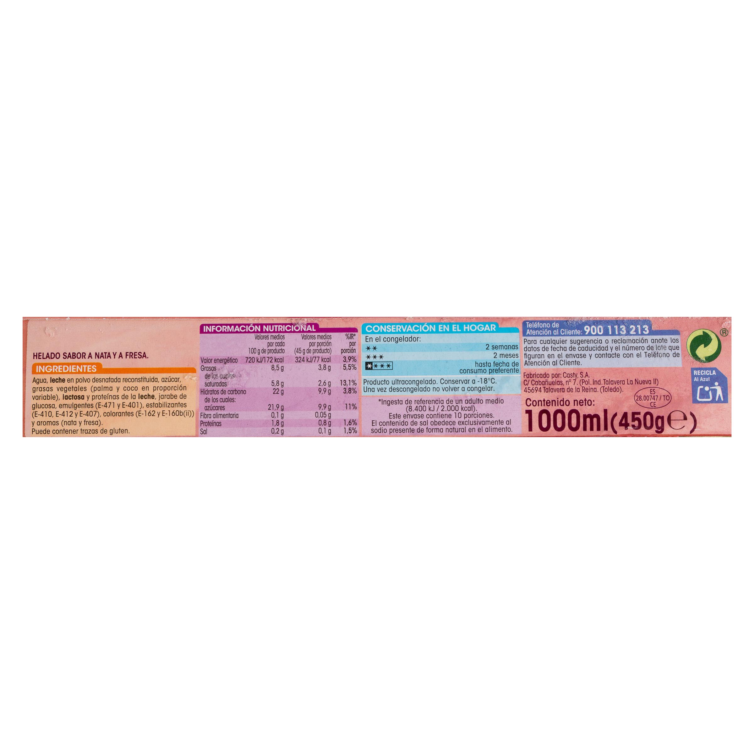 Helado bloque Alipende nata y fresa 1l