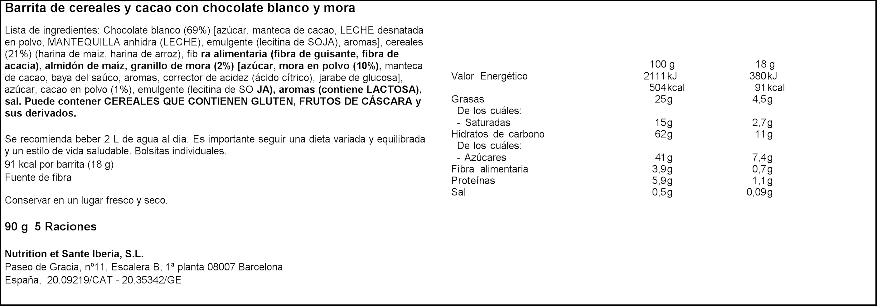 Barritas Bicentury 5u chocolate blanco y frutos rojos