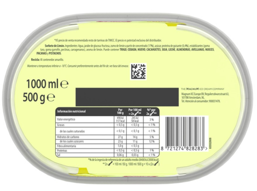 Helado sorbete con sabor a limón Frigo 1l