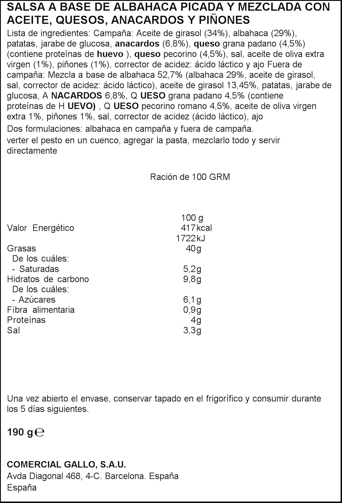 Salsa Gallo 190g pesto