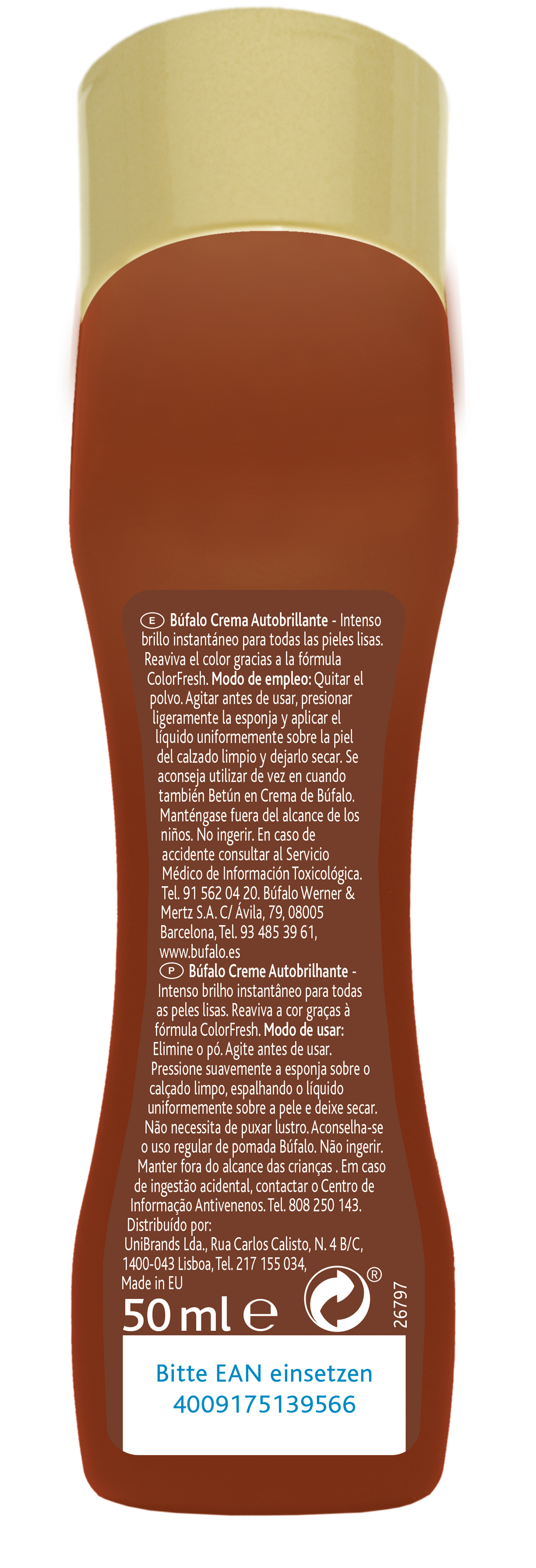 Betún crema autobrillante marrón Búfalo 50 ml