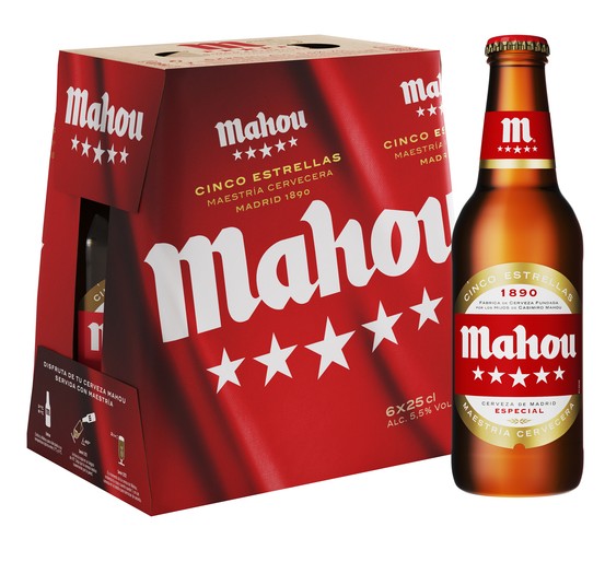 Cerveza rubia especial Mahou 5 Estrellas pack 6 botellas 25cl