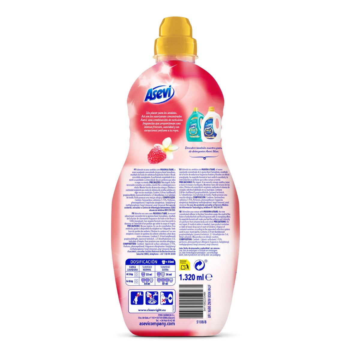 Suavizante Concentrado Asevi 60 Lavados Pasión & Tiaré